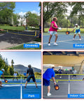 Portable Pickleball Net Set For Driveway With Regulation 22 Foot Net Weather Resistant Steel Frame Easy Setup in various locations