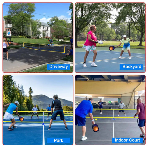 Portable Pickleball Net Set For Driveway With Regulation 22 Foot Net Weather Resistant Steel Frame Easy Setup in various locations