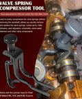 Close-up of valve spring compressor tool in use on engine, part of Ford Timing Belt Tools Set for 4.6L 5.4L 6.8L 3V engines.