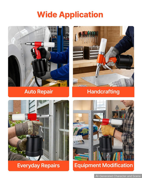 Heavy Duty Pneumatic Rivet Gun Kit With Five Jaw Sets For Quick Fastening in use for auto repair and crafting tasks.