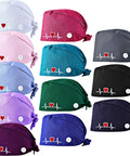 12 Pack Bouffant Scrub Caps Unisex Adjustable Button Hats With Sweatbands Gourd Shaped Nursing Surgical Cap Multicolor Heart Edition