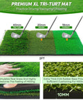Premium XL tri-turf mat, 10x7ft Golf Net With Practice Mat For Backyard Driving And Chipping Training, 40mm, 20mm, 18mm grass layers