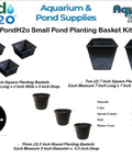 Eight Pack Water Garden Planting Baskets Kit With Slotted Mesh for Pond, Aquaponics and Hydroponics, various basket sizes shown