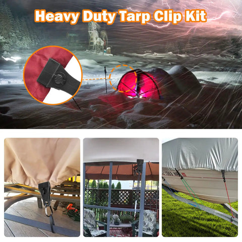 Heavy Duty Tarp Clips Set Of 6 With Lock Grip And Thumb Screws securing canopies and boat covers in various settings