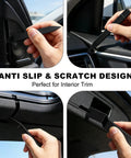 Hands using 5 Piece Car Trim Removal Tool Kit with Auto Clip Pry Tools for Door Panels Dashboard Fasteners and Push Pins Easy