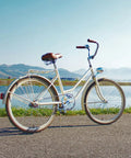 Scenic view of a cruiser bike near a lake, perfect for use with 26x1.50 To 1.75 Bike Inner Tube With Schrader Valve For 26 Inch Road Mountain City.