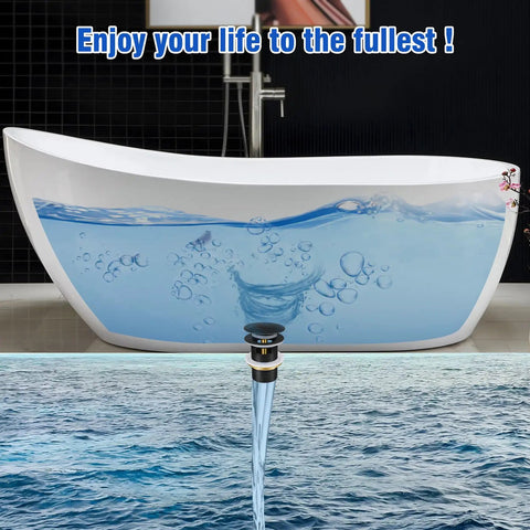 Heavy Duty Copper Pop Up Drain Stopper For Freestanding Bathtub near filled spa tub in luxury bathroom setup.
