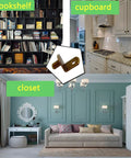 Rock Solid 50 Pack Shelf Support Pegs Nickel Plated Stainless Steel Cabinet Pins Bronze Tone in a living room setting.