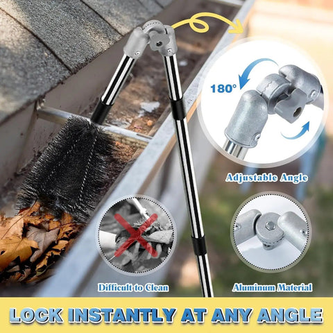 Gutter Cleaner Pole From The Ground With 13 Point 1 Ft Reach 180 Degree Pivot Head Replaceable Brush 10 Section Extension No Ladder Needed Easy Debris Removal For Hard To Reach Gutters
