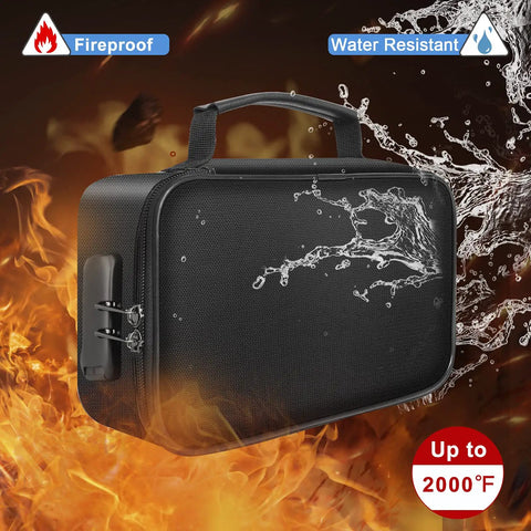 Small Fireproof Storage Organizer Case With Lock 9 By 5.3 By 3.7 Inch 3 Layer Money Safe Black, fire and water-resistant
