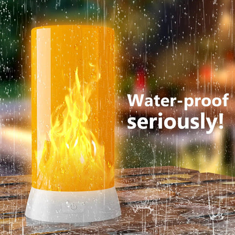 Two Pack LED Flame Lights With USB Rechargeable Battery, Remote And Timer, Waterproof Dimmable Flameless Candles in rain
