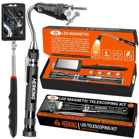 Telescoping Magnetic Pickup Tool Set With Inspection Mirror And 3 LED Lights Flexible Gooseneck 360 Degree Rotation Magnet