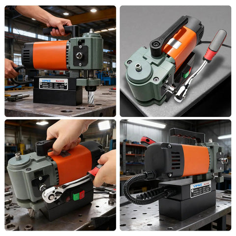 1380W Portable Magnetic Drill Press Low Profile Mag Drill Machine With 3/4" Annular Cutter Powerful 680Rpm Steel Job Site Tool for industrial use.