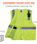 Unisex Adult Hella Visible Class 2 Safety Vest Crafted From Comfy Breathable Mesh Fabric With Zero Fuss Hook And Loop Closure Lime Green, showing interior pocket and mic tab details.