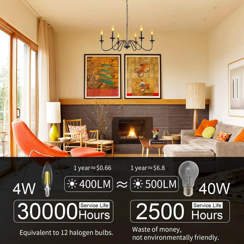 Dimmable E12 LED Candelabra Bulbs For Chandeliers And Ceiling Fans 2700K Warm White 40W Equivalent B11 Edison Filament Style 400 Lumen Pack Of 6 Eye Friendly Dimmer Compatible