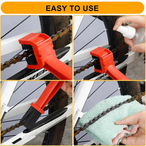 Six Piece Bike Chain Cleaner Kit With Three Brushes And Cleaning Tools for Mountain Bike Motorcycle and E Bike Rust Removal
