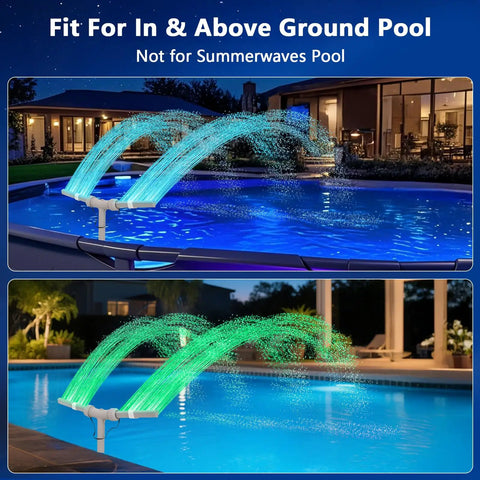 Dual Spray Pool Fountain With Lights For Above Ground And Inground Pools, High Pressure Waterfall Jets Up To 14 Feet, Easy Setup