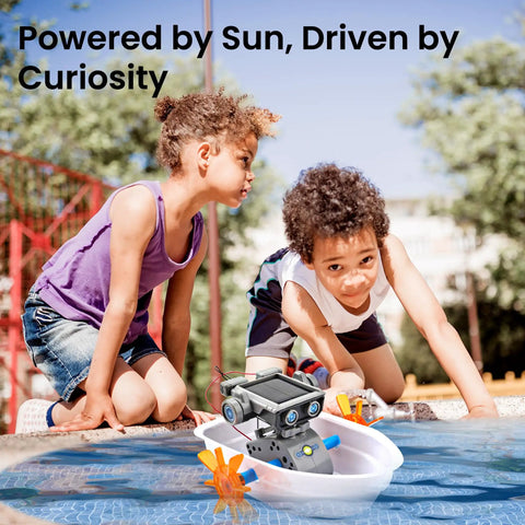 Solar Building Robot Kit 15 In 1 For Kids Ages 8 To 13 A Hands On STEM Gift That Feels Like Cool Tech Learn Solar Power Robotics Engineering And Introductory Coding With This Screen Free Build Kit. Kids play with a solar robot boat in water
