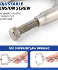 Close-up of adjustable tension screw on 11 Inch C Clamp Locking Pliers With Swivel Pads Beefy Heavy Duty Welding Pliers Quick Release.