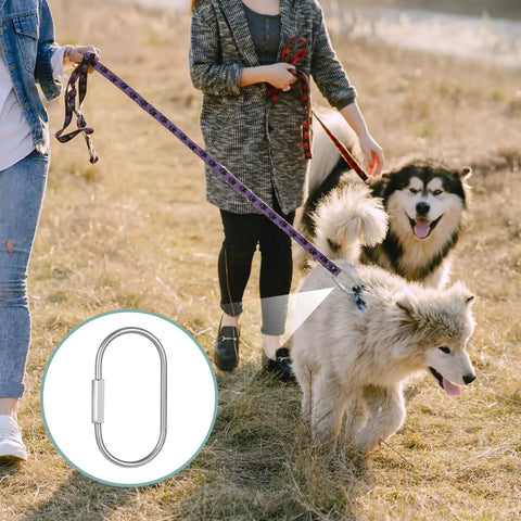 8 Pack Silver Brass Key Rings With Secure Screw Lock Carabiner Keychain Clips And O Rings Set for dog leashes in use