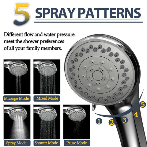 5 spray patterns of the 10 Inch Rainfall Shower Head And Handheld Combo With High Pressure Air Boosted Water Flow