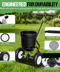 50Lb Capacity Walk Behind Fertilizer Spreader For Lawn Care With Hopper Screen And Rain Cover, ergonomic handle, and pneumatic wheels