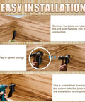 Illustration of easy installation for Twenty Piece 2x4 Joist Hanger Set With Black Powder Coated Finish And 18 Gauge Galvanized Steel.
