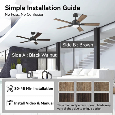 Installation guide for 52 Inch Smart Ceiling Fan With Lights Remote Quiet DC Motor Indoor Outdoor Modern Farmhouse Style