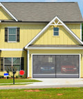 16 By 7 Foot Garage Door Screen for Two Car Garage Super Easy Install with Strong Magnetic Closure on yellow house front view