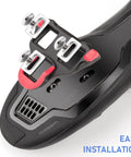 Close-up of cleats compatible with SPD SL 0 degree float adjustable for road cycling shoes, showing easy installation.