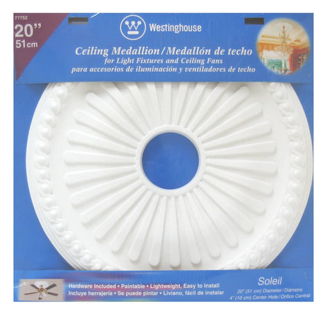 Soleil White Polyurethane Ceiling Medallion 20 Inch Diameter Upgrade Your Ceiling Look For Fans And Lighting Fixtures