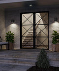 5 Inch Black Modern Outdoor Wall Lantern Light for Patio and Exterior beside glass doors, cylindrical design, weatherproof aluminum