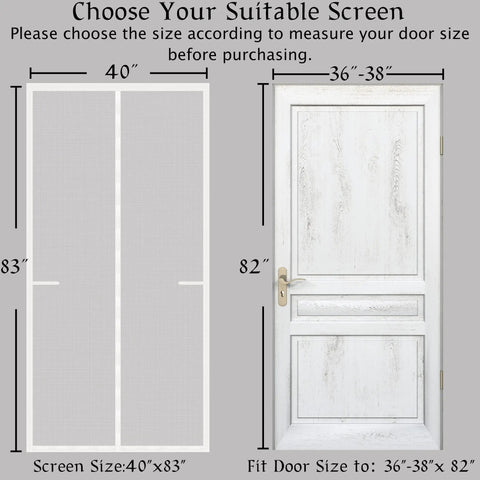 Diagram showing the compatible door size for Upgraded Magnetic Screen Door With Thick Reinforced Mesh 250g Per M2 And Extra Long Magnets 36 Inches Retractable Closure For Single Front Door Keeps Bugs Out And Lets Fresh Air In No Hassle Easy Install