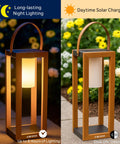 Rustic Solar Lantern For Outdoor Use With Portable Handle, dual view night lighting and solar charging, garden setting