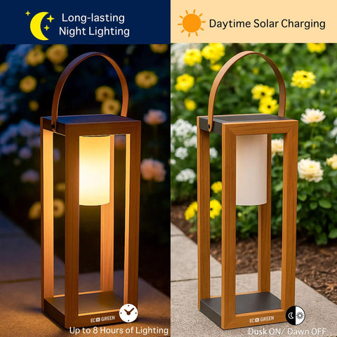 Rustic Solar Lantern For Outdoor Use With Portable Handle, dual view night lighting and solar charging, garden setting