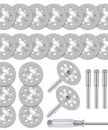 20-pack 22mm diamond cutting discs for Dremel rotary tool; includes 3mm mandrels (4 pcs) and screwdriver