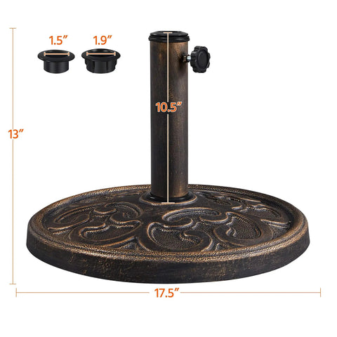 Heavy Duty Round Antiqued Umbrella Base for Outdoor Patio All Weather Bronze Stand 22 Lb Resin and Iron Construction Built to Last