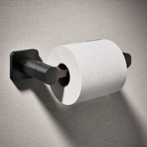 Parallel Pivoting Toilet Paper Holder For No-Fuss Quick Easy Roll Changes And Clean Hands Free Look wall-mounted in matte black