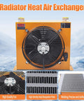 Front view of 60W Hydraulic Oil Cooler With 110V 60Hz AC High Power Fan Radiator Heat Exchanger 100 Liters Per Minute Flow Forced Oil Cooler
