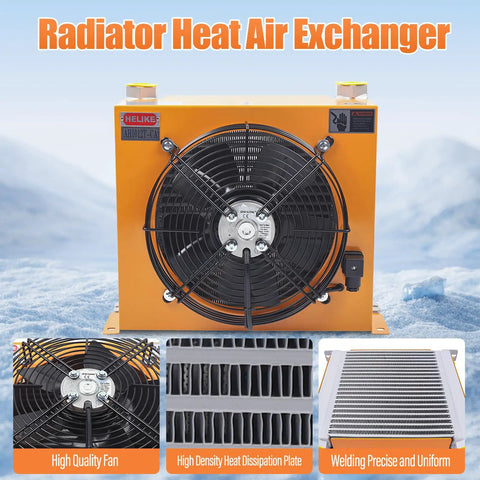 Front view of 60W Hydraulic Oil Cooler With 110V 60Hz AC High Power Fan Radiator Heat Exchanger 100 Liters Per Minute Flow Forced Oil Cooler