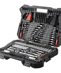 Open case of Pro-Grade 233-Piece Mechanics Tool Set With SAE And Metric Wrenches, Quick-Release 90-Tooth Ratchets and Chrome Vanadium Build