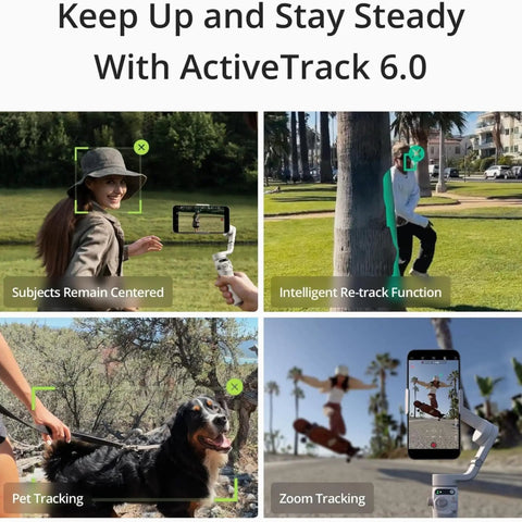 Osmo Mobile 6 Smartphone Gimbal Stabilizer with 3-axis stabilization and ActiveTrack 6.0 functionality in various scenarios