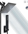 8 Inch Matte Black Rain Shower Head With Hose 2 In 1 High Pressure Shower System Anti Leak Holder Visible with Rainfall Effect