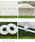 Walk-In 20 Ft Long By 10 Ft Wide By 7 Ft High Greenhouse With Zippered Door And 8 Mesh Windows, Galvanized Steel Frame, tape, tetherball