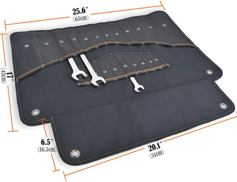 22 Pocket Wrench Tool Roll For 0.25 To 1.25 Inch Wrenches, Roll Up Set Holder Bag, Wrench Sleeve Wrap And Pouch, Space Saving Organizer For Mechanics, Portable, Durable, Easy Access, Tools Not Included