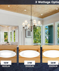 Sleek 5 Inch LED Recessed Lights Canless Mini Panel Downlights featuring three wattage options: 16W, 21W, 26W in a modern setting.