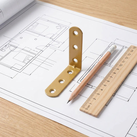 Gold bracket from 20 Piece L Bracket Set Stainless Steel Corner Braces 90 Degree Right Angles With 60 Screws on blueprint