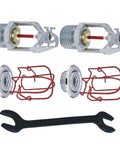 Heavy Duty Chrome Fire Sprinkler Head Horizontal Sidewall Spray Kit Half Inch Pipe Thread with wrench and guards included.
