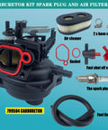 Carburetor DIY Friendly Repair Kit With Spark Plug And Air Filter Assembly For Briggs And Stratton Engines Compatible With Troy Bilt TB110 TB200 163cc Models Including 550EX 625EX 675EX 725EX And Other 163cc Series, includes air filter, spark plug, gasket, fuel shut-off valve, and hose clamps.