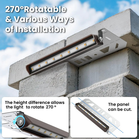 Dope LED Retaining Wall Lighting Kit with 12V low voltage transformer mounted on concrete block, showcasing 270° adjustability.